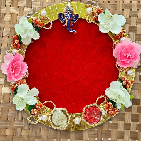 Handmade Decorative Aarti Thali with vibrant design and intricate patterns, perfect for pooja rituals and festive celebrations India’s Largest Pooja Accessories Brand – www.satvikworld.com