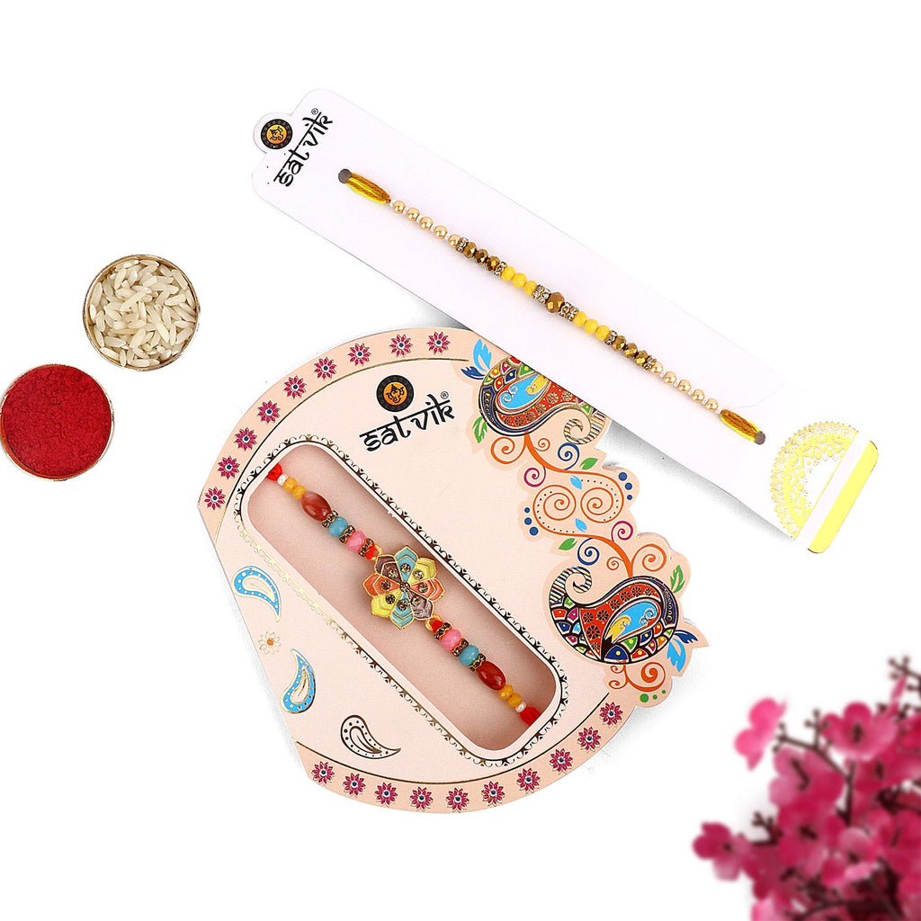 Browse our exclusive collection of Rakhi online 2023. Choose a stunning Rakhi set of 2 for your beloved brother, bhaiya, or bhai. Discover designer Rakhi and beautiful Rakhi options. Send Rakhi and Rakhi combos abroad with ease. Explore Indian Rakhi and find the perfect Rakhi gift at SatvikStore.in."