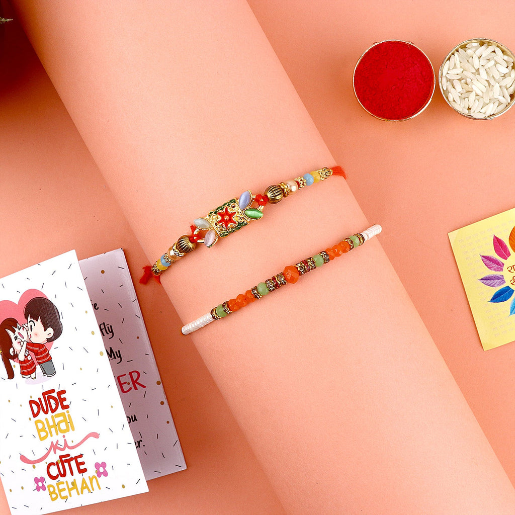 Explore our exquisite collection of Rakhi online 2023. Choose from a stunning Rakhi set of 2, perfect for brothers, bhaiya, and bhai. Shop designer Rakhi and beautiful Rakhi online to send Rakhi abroad. Celebrate with Indian Rakhi and find the perfect Rakhi gift at SatvikStore.in."
