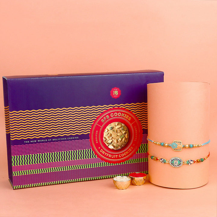 Image of a beautifully designed Rakhi with sweets, the perfect combination of tradition and sweetness for Raksha Bandhan celebration. Shop now at SatvikStore.in. #Rakhi #RakhiOnline #SendRakhi #DesignerRakhi #BeautifulRakhi #LatestRakhi #NewRakhi #ModernRakhi"