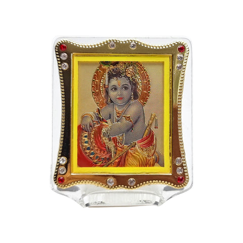 Laddu Gopal framed photo for car dashboard featuring adorable Bal Krishna for divine blessings and protection. India’s Largest Pooja Accessories Brand – www.satvikworld.com
