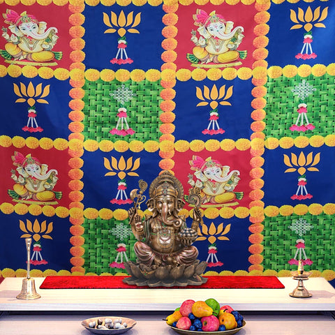Multicolor Backdrop Clothes Print Ganesh Flower Design