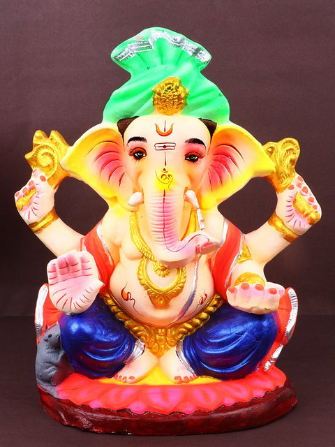 10 Inch Omkara eco-friendly Shadu clay Ganesh idol seated in meditation pose, ideal for eco-conscious Ganesh Chaturthi celebrations. India’s Largest Pooja Accessories Brand – www.satvikworld.com