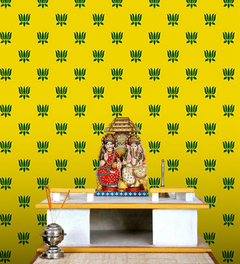 Premium Yellow Printed Backdrop Cloth – Elegant fabric for mandir, pooja, and festive decoration. India’s Largest Pooja Accessories Brand – www.satvikworld.com