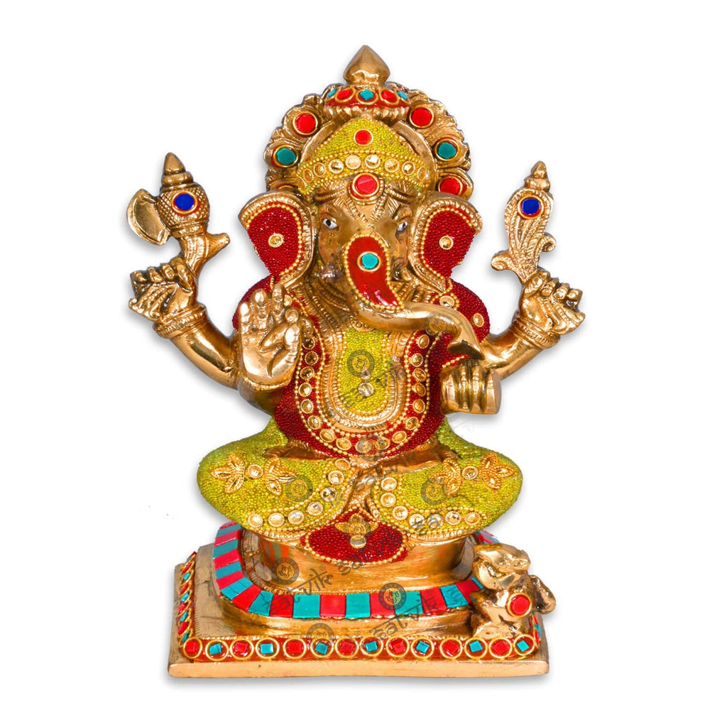 Brass with Stone Finish Ganesha Idol Puja Store Online Pooja Items Online Puja Samagri Pooja Store near me www.satvikstore.in
