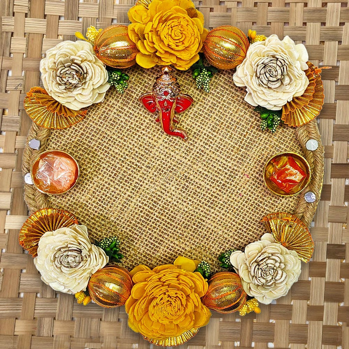 Floral Jute Designer Thali for Puja Puja Store Online Pooja Items Online Puja Samagri Pooja Store near me www.satvikstore.in