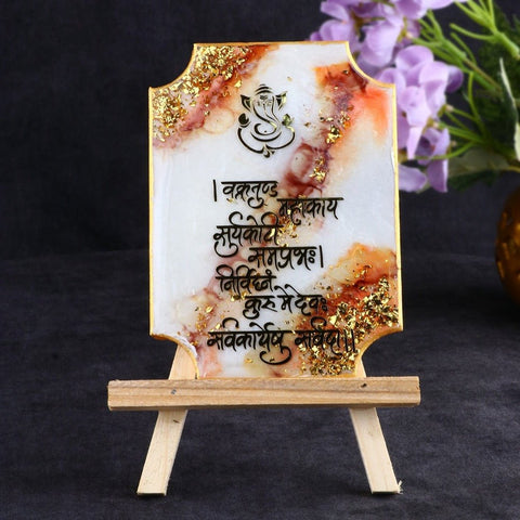 White Epoxy Decorative Ganesha Mantra Frame with Stand – Elegant spiritual decor. India’s Largest Pooja Accessories Brand – www.satvikworld.com