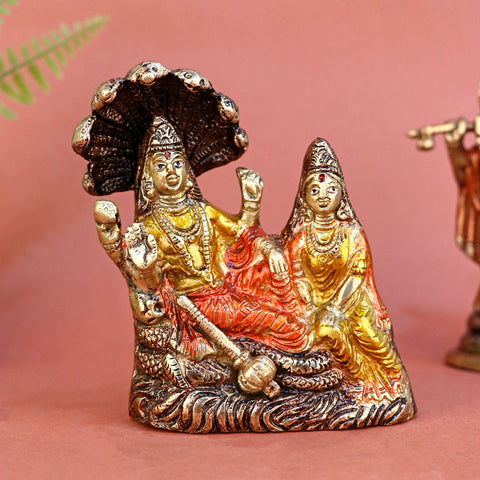 Brass Small Vishnu Laxmi Statue – Elegant Hindu God Idol of Lord Vishnu and Goddess Lakshmi for Temple, Home Decor, and Puja, Brass Metal Statue for Worship and Spiritual Blessings, Indian God Statues for Home, Small God Statues for Mandir Decoration, Buy Vishnu Laxmi Statue Online, Affordable God Statue Prices | India’s Largest Pooja Accessories Brand – www.satvikworld.com